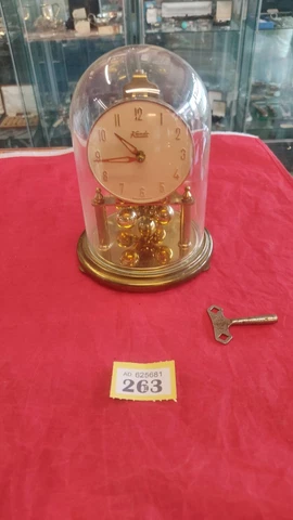 Kundo Anniversary Clock in Art Deco Style with Glass Dome & Key - 1960 Vintage Cover