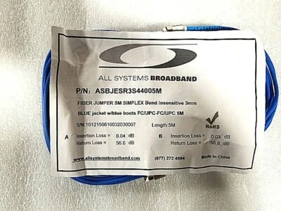 All Systems Fbr Jpr Sm Simplex BIF 3mm, FC/UPC-FC/UPC; 5m; Part #ASBJESR3S44005M - Image 1 of 4