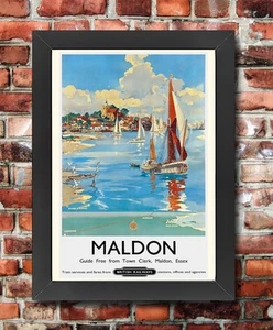 TU63 Vintage Maldon Essex British Railways Framed Travel Poster Picture A3/A4 - Picture 1 of 1