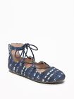 New Printed Indigo Lace-Up Flats for Girls size 12