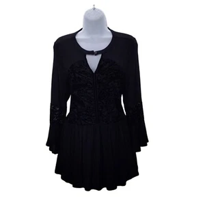 Hannah Women's Black Peplum Top with velour design and keyhole neckline Size M - Picture 1 of 9