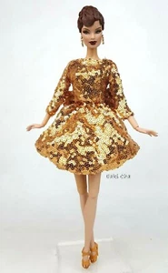 Eaki Handmade Gold Cocktail Dress Outfit Gown Fits Silkstone Fashion Royalty FR - Picture 1 of 12