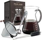 Pour Over Coffee Maker Set - 34 Oz Glass Carafe, Stainless Steel Filter With