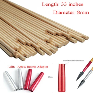 33" Wooden Shafts+Inserts Adapter OD8mm for Wooden Arrow Hunting Target Practice - Picture 1 of 12