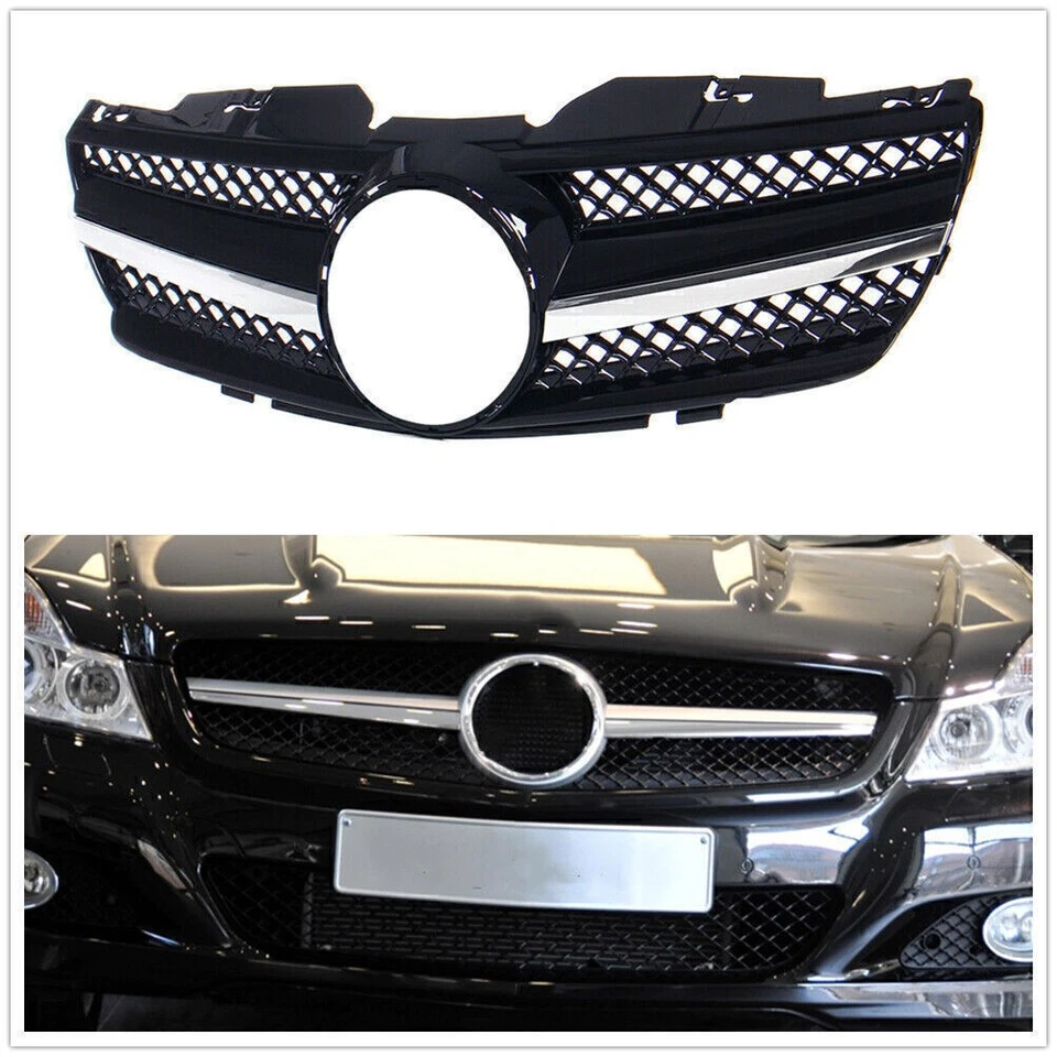 For 2003 2004-2006 Mercedes Benz R230 SL500 SL550 SL600 Front Grille Grill Black - Image 1 of 4