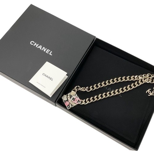 CHANEL Collana Ciondolo Girocollo Oro Nero Rosa Marca Coco Logo Catena con Scatola
