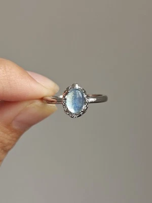 Aquamarine small flower wreath Adjustable Silver Plated Ring - Image 1 of 4