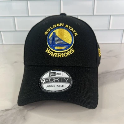 Golden State Warriors Hat Cap Strap Back Black NBA Basketball Men New Era 9Forty - Image 1 of 4