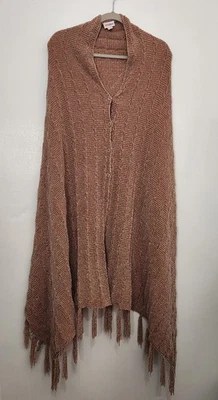 LuLaRoe One Size Chenille Button Front Shawl Tan Fringe Tassel Wrap Poncho - Image 1 of 4