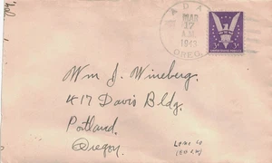 1943 Ada, Oregon 4-bar Cancel on Cover -- DPO ~ - Picture 1 of 1