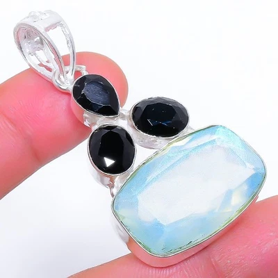 Mystic Arcoiris Topacio, Onix Piedra 925 Plata de Ley Joyería Colgante 5.3cm - Imagen 1 de 4