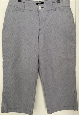 Riders By Lee Blue & White Striped Cropped Pants 16M Front/Back Pockets Cotton - Image 1 of 4