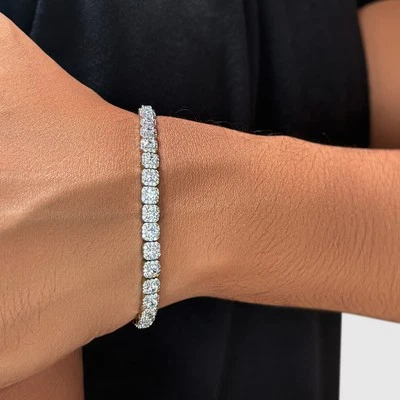 "Pulsera de tenis con racimo solitario de diamantes y oro de 18 quilates cadena de joyería de lujo de 7""" Foto 1 de 4