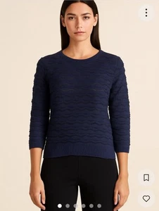 Marcs Women’s Navy Textured Crew Neck Knit Jumper Semi Sheer Detail Size XXS - Picture 1 of 5