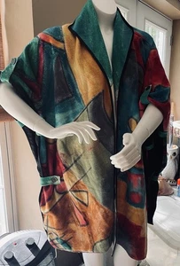 Dilemma Art to Wear 100% Wool Kimono One Size Open Front Abstract Boho Poncho - Picture 1 of 11