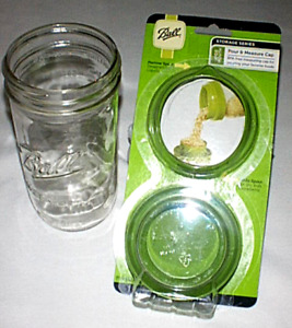 BALL Clear Glass Wide Mouth FREEZER Mason Jar with POUR & MEASURE CAP Lid - NEW!
