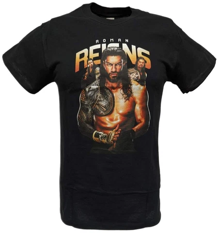 Roman Reigns Three Pose Mens Black T-shirt Cover