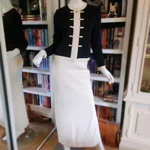 St. John Collection Black Ivory Vintage Santana Knit 2 Piece Maxi Skirt Suit Sz2 - Picture 1 of 8