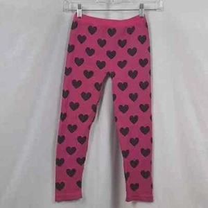 Faded Glory Girls heart Leggings hot pink with black hearts size 7-16 - Picture 1 of 3