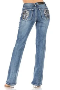 Ladies Rhinestone Denim Pants with Cross Design on Pocket #4046 - Picture 1 of 2