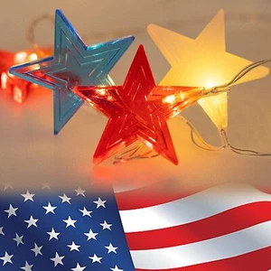 Independence Day Star String Lights, 18 LED 9.5 Feet American Stars String - Picture 1 of 7