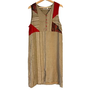 Vintage 90er Jahre Kleid Damen Medium Ärmellos mit Krawatte Lehrer Artsy CANVASBACK - Bild 1 von 10