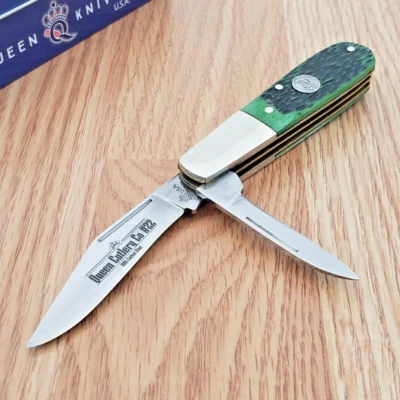 Queen Barlow Pocket Knife Stainless Steel Blades Green Smooth Bone Handle 281 - Image 1 of 4