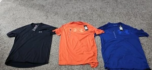 3 New Mens Medium Under Armour Shirts-black, Orange And Blue - Picture 1 of 5