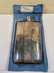 Old 9 oz 7.25x4" STERLING SILVER 14K GOLD INLAY ART DECO WHISKEY FLASK 10 fl oz! - Picture 1 of 24