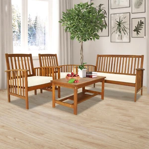 4 Pcs Outdoor Patio Lounge Padded Sofa Conversation Table Chair Set w/ Cushions - Picture 1 of 8