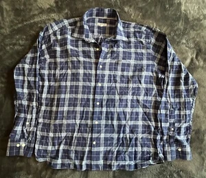 Peter Millar Men's Nanoluxe Blue Plaid Long Sleeve Button Down Shirt Size XL - Picture 1 of 3