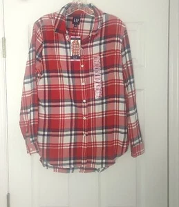 Gap Boyfriend Flannel Long Sleeve Button Up Shirt Women's Small Plaid NEW - Picture 1 of 8