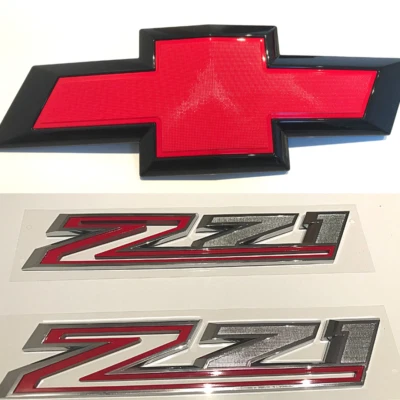 Chevrolet Silverado 2019-2021 3PCS Chrome Red Z71 Front bowtie Fender Emblem OEM - Image 1 of 4