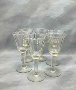 Set of 6 Rare Victorian Hand-Blown Cordial Glasses c.1890 Ruffled Rim Wine Stem - Picture 1 of 4