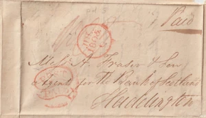 1805 RED SCROLL POST PAID EDINBURGH LETTER WILLIAM SCOTT TO B OF S HADDINGTON - Picture 1 of 3