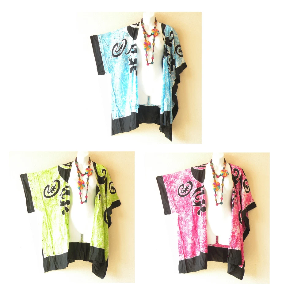 CG68 Gecko Batik Women Kimono Batik Cover Up Open Duster Cardigan - up to 5X - Image 1 of 1