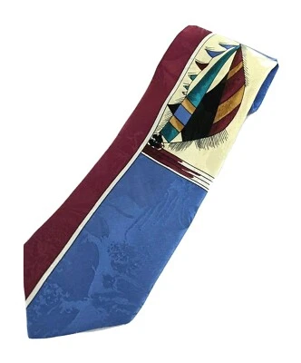 Haggar Sailboat Men's Silk Tie Blue Red Color Block Sailing Nautical Traditional - Image 1 of 3