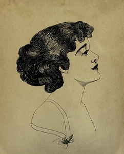 Antique Original Early 1900s Ink Woman Portrait Ink Drawing Signed Berry - Picture 1 of 7