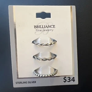 Joyería fina Brilliance plata esterlina 3 anillos banda abierta ajustable apilable - Imagen 1 de 2