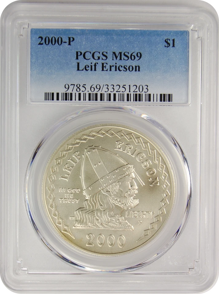 2000-P PCGS MS69 Leif Ericson Commemorative Dollar (Faded Label) - Image 1 of 1