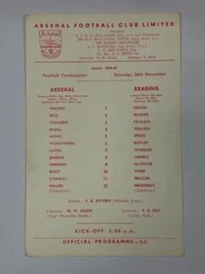 1966/67 ARSENAL RESERVES V READING 26-11-1966 FOOTBALL COMBINATION - Picture 1 of 2