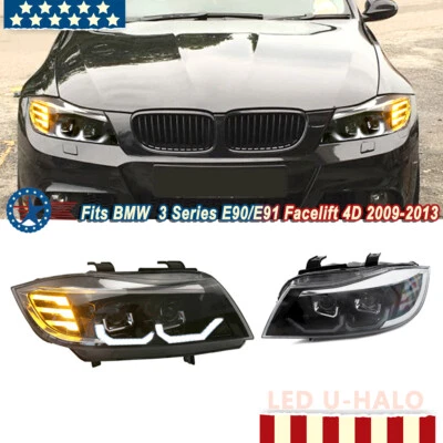 For BMW E90/E91 Halogen 328i Sedan 2009-2013 LCI LED 3D Halo Projector Headlight - Image 1 of 4