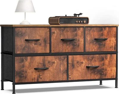 5 Drawers Dresser for Bedroom Wood Top Organizer Storage Drawers Fabric Dresser - Image 1 of 4