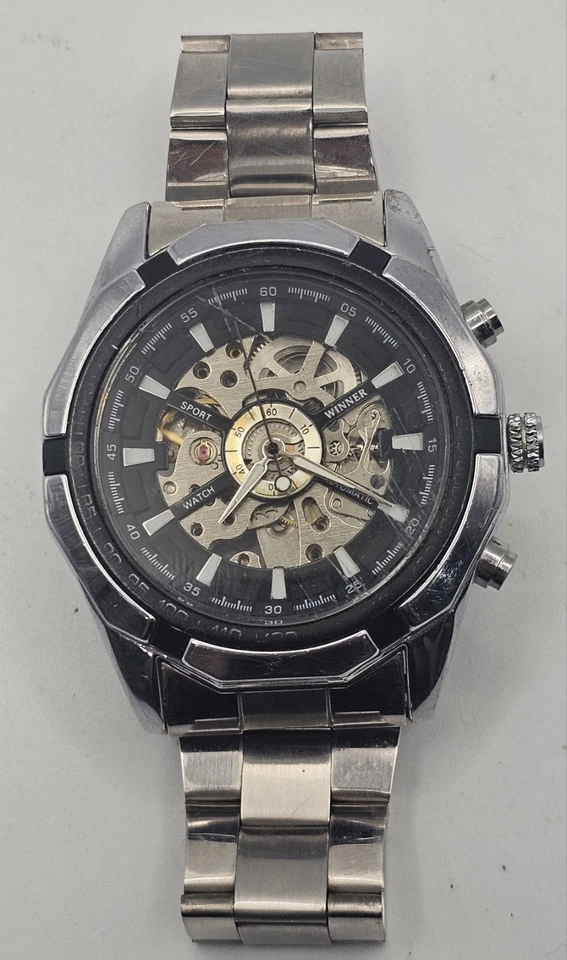 Reloj automático deportivo Winner - esfera negra movimiento esqueleto para hombre Foto 1 de 1