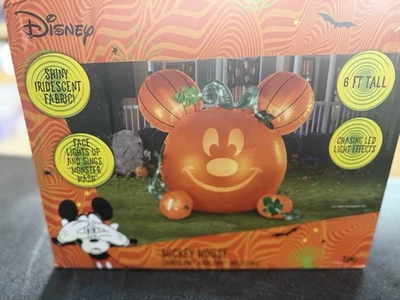 Disney Airblown 7' Mickey Mouse Emote Glow Inflatable Animated Pumpkin, Orange