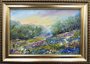 Dipinto Fiori Fiori Fiori Olio Impasto Arte 6x4in Paesaggio Primaverile Originale - Foto 1 di 8