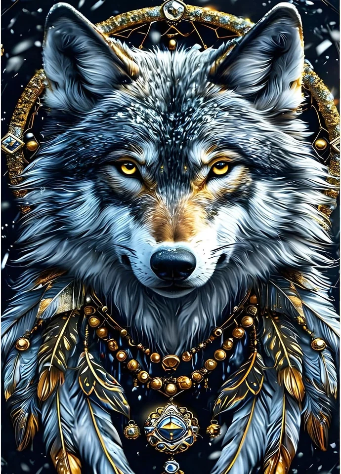 MARKENLOS Diamond Painting Erwachsene Diamant Wolf Traumfänger 30 x 40 cm 5D DIY Bilder