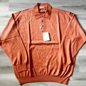 Vintage Gran Sasso Silk Cashmere Polo Collared Henley Shirt Sweater Men’s Sz XXL - Picture 1 of 9