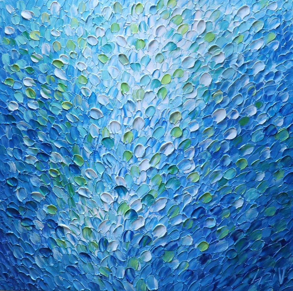 Pintura Original del Océano 30x30 - Gotas de Agua Corriendo Paisaje Marino Texturizado Foto 1 de 4