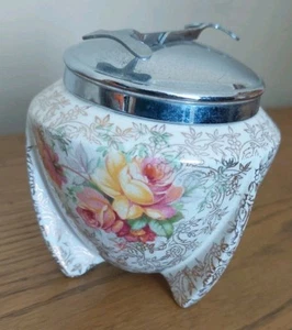 Vintage Art Deco A J Wilkinson Celtic Rose Lidded Preserve Pot with Spoon - Picture 1 of 4